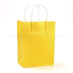 Pure Color Kraft Paper Bags, Gift Bags, Shopping Bags, with Paper Twine Handles, Rectangle, Gold, 15x11x6cm
