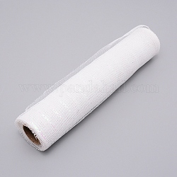 Poly Mesh Ribbon, with Metallic Foil, for Wreaths, Swags and Decorating, White, 260mm, about 3yards/roll(2.75m/roll)