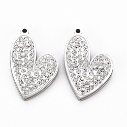 201 Stainless Steel Pendants, with Polymer Clay Crystal Rhinestone, Cut, Heart, Stainless Steel Color, 20x13.5x2.5mm, Hole: 1mm
