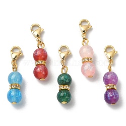 Décorations pendantes rondes en résine, avec perles d'espacement en strass en fer et 304 fermoirs mousquetons en acier inoxydable, couleur mixte, 35mm