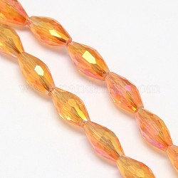 Electroplate Crystal Glass Rice Beads Strands, Faceted, Rainbow Color Plated, Orange Red, 13x6mm, Hole: 1mm, about 50pcs/strand, 24.4inch