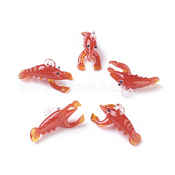 Pendentifs vernissées manuelles, homard, rouge, 32~34x14~18x15~17mm, Trou: 2~4mm, 4 pcs