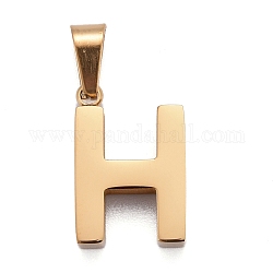 Placcatura ionica (ip) 304 pendenti con lettere in acciaio inossidabile, lucidatura manuale, alfabeto, oro, letter.h, 18.5x12x4mm, Foro: 6x3 mm