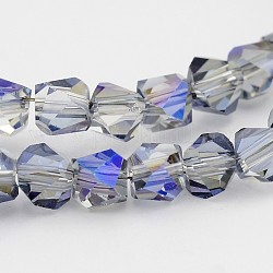 Electroplate Glass Bead Strands, Faceted Bicone, Half Rainbow Plated, Dodger Blue, 6x6mm, Hole: 1mm, about 100pcs/strand, 19.6inch