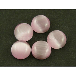 Cat Eye Glass Cabochons, Half Round/Dome, Pink, about 8mm in diameter, 3mm thick