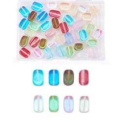 48 Stück 8 Farben synthetische Mondsteinperlen Stränge, holographische Perlen, Würfel, matt, Mischfarbe, 11~13x7~8x7~8 mm, Bohrung: 1 mm