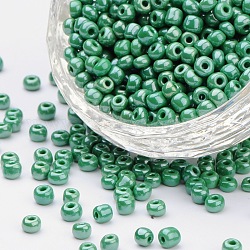 6/0 Glass Seed Beads, Opaque.Colours Lustered, Green, about 4mm in diameter, hole: 1mm, about 4500pcs/pound