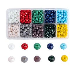 Perles de verre opaques de couleur unie, facette, rondelle, couleur mixte, 6x5mm, Trou: 1mm, 10 couleurs, 100 pcs / couleur, 1000 pcs / boîte