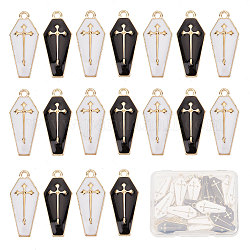 SUNNYCLUE 1 Box 30Pcs Coffin Charms Gothic Style Halloween Enamel Charm Black White Charms Golden Cross Charms for Jewelry Making Cham Necklace Earrings Bracelets Keychain Men Women DIY Supplies