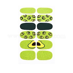 Наклейки для дизайна ногтей с авокадо, клубникой и цветами, блестящие порошковые наклейки, самоклеящийся, для украшения ногтей, зеленый газон, 25.5x10~16.5 мм, 12шт / лист