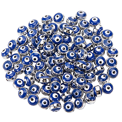 Nbeads 100 Stück Emaille-Augen-Perlen, 8 mm flache, runde Evil-Eye-Perlen mit silbernem Rand, türkische Evil-Eye-Abstandsperlen für die Schmuckherstellung, DIY-Halskette, Armband, Ohrringe, Basteln