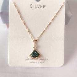 925 ожерелье из стерлингового серебра, Ожерелье с подвеской из кубического циркония в форме веера для женщин, зелёные, розовое золото 