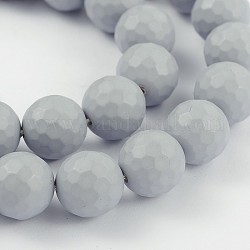 Faceted Round Shell Pearl Bead Strands, Frosted, Light Grey, 10mm, Hole: 1mm, about 40pcs/strand, 15.7inch