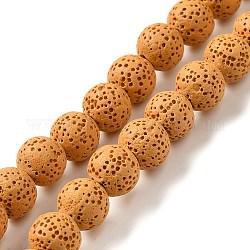 Brins de perles de pierre de lave naturelle, teinte, ronde, verge d'or, 8mm, trou: environ 2 mm, Environ 52 pcs/chapelet, 15.5 pouce