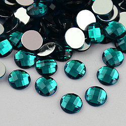 Cabochons de acrílico del Diamante de imitación de Taiwán, la espalda plana y facetas, medio redondo / cúpula, cerceta, 20x6mm