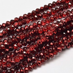 Fili di perle di vetro verniciato trasparente sfaccettato, rosso scuro, 3x2.5mm, Foro: 0.5 mm, circa 148pcs/filo, 14.9 pollice