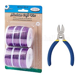 DIY-Schmuck-Kits, mit Aluminiumdraht und eisenseitiger Schneidzange, lila, 1 mm, ca. 23 m / Rolle, 6 Rollen / Satz