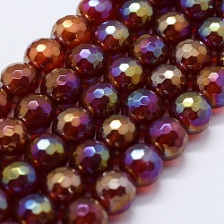 Galvani natürliche Achat Perlen Stränge, gefärbt und erhitzt, Runde, facettiert, rot, 8 mm, Bohrung: 1.5 mm, ca. 47 Stk. / Strang, 14.9 Zoll (38 cm)