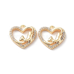 Rack Plating Brass Micro Pave Cubic Zirconia Pendants, Heart Charm, Real 18K Gold Plated, 12x12.5x3mm, Hole: 1.4mm