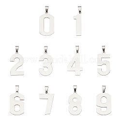 Unicraftale 10Pcs 10 Style 201 Stainless Steel Pendants, Laser Cut, Number 0~9, Stainless Steel Color, 32~36.5x11~21x1.5mm, Hole: 4.5x5mm, 1pc/style