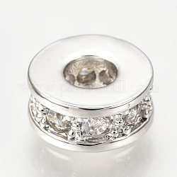 Messing Mikro ebnen Zirkonia Perlen, Flachrund, Transparent, Platin Farbe, 7x3 mm, Bohrung: 3 mm