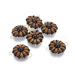 Enlaces de cuentas de semillas japonesas hechas a mano de miyuki & toho, patrón de telar, flor del sol, camello, 19~20x13.5~14x4.5mm, agujero: 3 mm