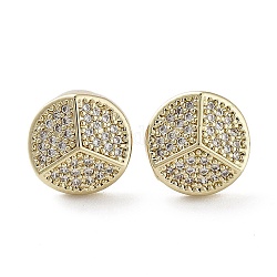 Flat Round Brass Micro Pave Cubic Zirconia Stud Earrings, Long-Lasting Plated, Golden, 11.5mm