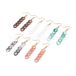 Chunky Acrylic Curb Chain Long Tassel Dangle Earrings, Brass Jewelry for Women, Mixed Color, 63x17mm, Pin: 0.7mm