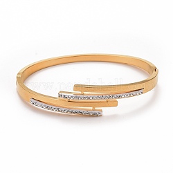 Bracelet manchette ouvert strass cristal, placage ionique (ip) 304 bijoux en acier inoxydable pour femmes, or, diamètre intérieur: 1-7/8x2-3/8 pouce (4.7x5.9 cm)