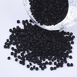 Perline cilindriche in vetro opaco, perline semi, colori satinati, foro rotondo, nero, 1.5~2x1~2mm, Foro: 0.8 mm, circa 8000pcs/scatola, su 85~95 g / borsa