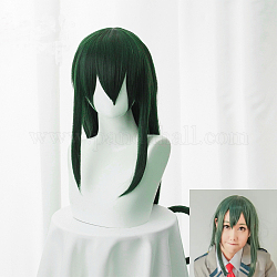 Длинные зеленые прямые аниме косплей синтетические парики, герой каваи парики для макияжа костюм, с бантом, 32.2 дюйм (82 см)