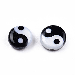 Natural Freshwater Shell Printed Beads, Yin Yang Pattern, Black, White, 6x2.5mm, Hole: 0.7mm