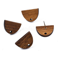 Accessoires de boucles d'oreilles en bois de noyer, avec trou et 304 goupille en acier inoxydable, demi-rond, Pérou, 12.5x18mm, Trou: 1.8mm, pin: 0.7 mm