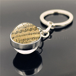 Porte-clés pendentif en alliage, porte-clés boule de verre thème musical, motif de note de musique, 8 cm