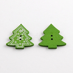 Кнопки для отдыха, 2 отверстия окрашенные деревянные кнопки, Рождество, зелёные, 31x30x2 мм, отверстие : 2 мм