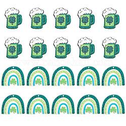 20 St. Patrick's Day Acryl-Bier- und Klee-Anhänger zum Basteln von Schmuck, Halsketten, Ohrringen, grün, 33x27 mm, Bohrung: 1.5 mm