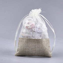 オーガンジーバッグ巾着袋  黄麻布  巾着袋  長方形  小麦  17~18x12.4~13cm