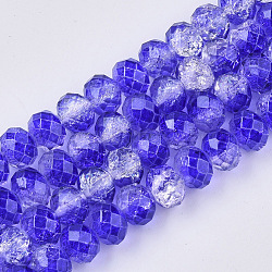 Hebras de perlas de vidrio pintadas con aerosol transparente, facetados, rerondana plana, azul, 8x6mm, agujero: 1.2 mm, aproximamente 67~70 pcs / cadena, 16.34 pulgada
