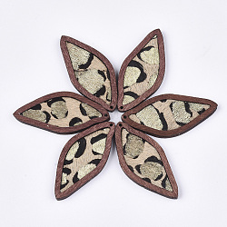 Eco-Friendly Cowhide Leather Big Pendants, with Dyed Wood, Leopard Print Pattern, Navajo White, 50x23x4mm, Hole: 1.2mm