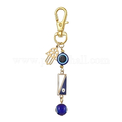 Alloy Enamel Pendant Decorations, Resin Beads and Swivel Lobster Claw Clasps Charm, Hamsa Hand, Rectangle, 88mm