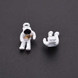 Pendenti in lega verniciati a forno, l'astronauta piega le gambe attorno a una stella, bianco, 19x9x4mm, Foro: 1.8 mm