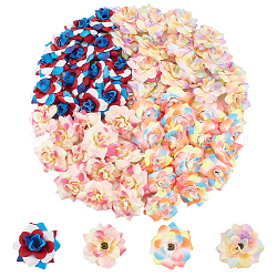 AHADERMAKER 60Pcs 4 Style Silk Cloth Flower, Artificial Flower Head, For Wedding Party Decoration, Mixed Color, 42x45x30.5mm, Hole: 1.8mm, 15pcs/style