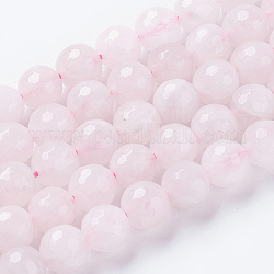 Natürlichen Rosenquarz Perlen Stränge, facettiert, Runde, rosa, 8 mm, Bohrung: 1 mm, ca. 46 Stk. / Strang, 15.75 Zoll