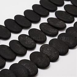 Natursteinperle schwarz brasilien Stränge, Flachoval, 30x20x5 mm, Bohrung: 1 mm, ca. 25 Stk. / Strang, 16 Zoll