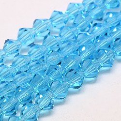 Imitare austriaco di cristallo di vetro bicone fili di perline, grado aa, sfaccettato, cielo blu profondo, 4x4mm, Foro: 1 mm, circa 93~95pcs/filo, 14 pollice