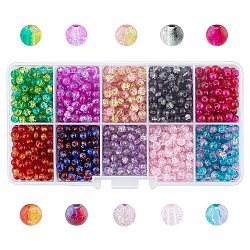 Perles rondes en verre craquelé transparent, couleur mixte, 4mm, Trou: 1.3mm, environ 1500~1550 pcs / boîte