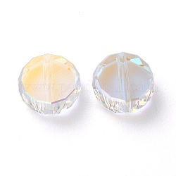 Glass Rhinestone Beads, Faceted, Flat Round, Crystal AB, 8x3.5mm, Hole: 1mm
