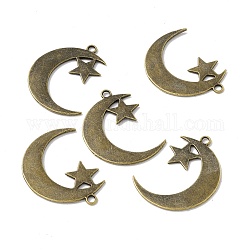 Pendentifs en alliage de style tibétain, lune avec étoile, bronze antique, 44x33x2mm, Trou: 3mm