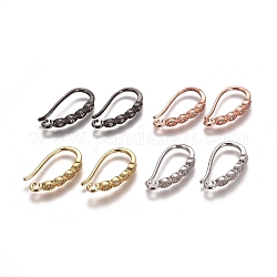 Brass Micro Pave Clear Cubic Zirconia Earring Hooks, with Horizontal Loop, Mixed Color, 17x8.5x2mm, Hole: 1.3mm, 21 Gauge, Pin: 0.7mm