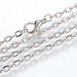 Fabricación de collar de cadenas de cable de hierro, con broches de langosta, sin soldar, Platino, 17.7 pulgada (45 cm)